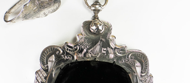 Antieke 18e eeuw zilveren tasbeugel met haak