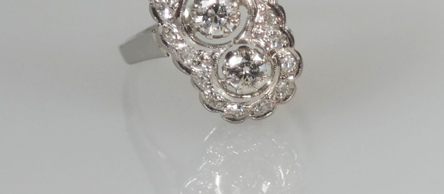 Art Deco Witgouden ring met diamant