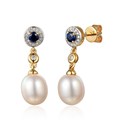 Gouden oorbellen met parels, diamanten en saffier