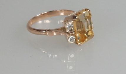 Antieke gouden ring met citrien en diamant
