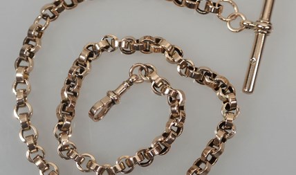 Antieke zakhorloge ketting 9-karaats goud