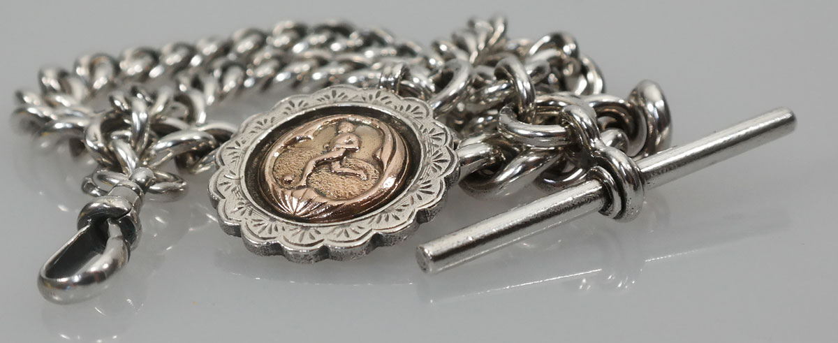 spiritueel ontmoeten zweer Antiek zilveren zakhorlogeketting - Antieke Sieraden - Kroone & Co