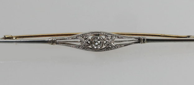 Antieke gouden Art-Deco brochette met diamant